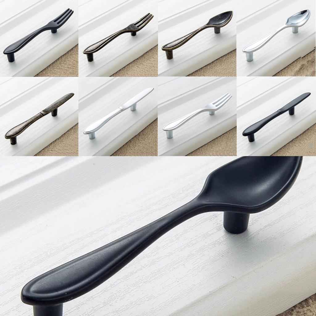 Creative Spoon Pull Handle Kitchen Cabinet Cupboard Knob 112mm Matt Black