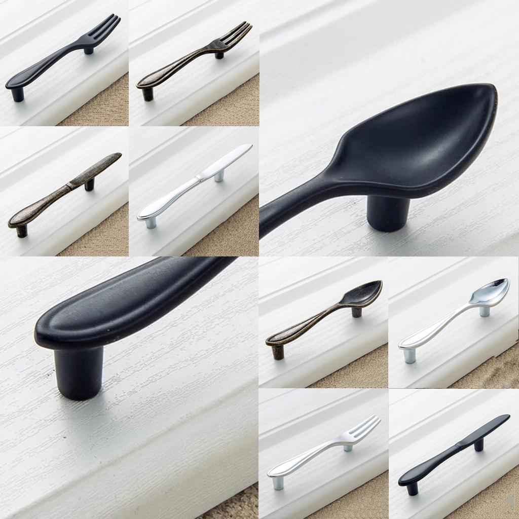 Creative Spoon Pull Handle Kitchen Cabinet Cupboard Knob 112mm Matt Black