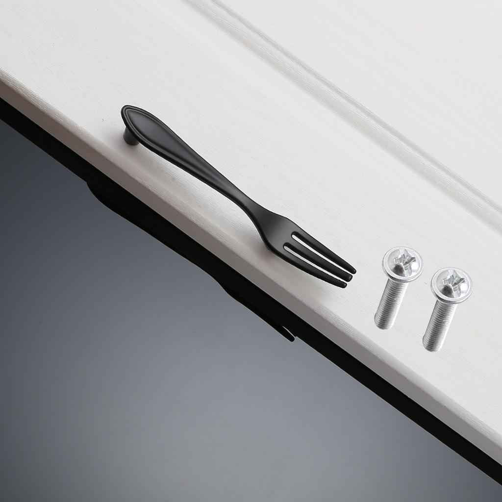 Creative Fork Pull Handle Kitchen Cabinet Cupboard Knob 120mm Matt Black