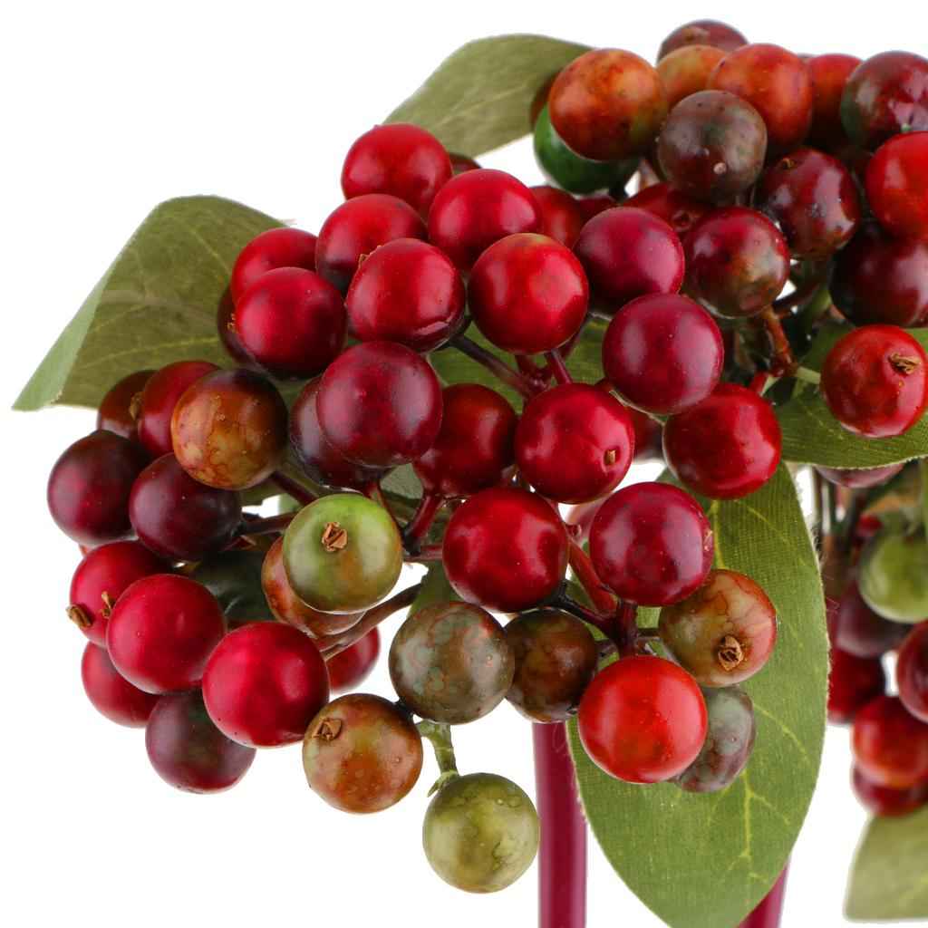 Artificial Berries Bush Flower Plants Wedding Home Garden Decor Dark Red