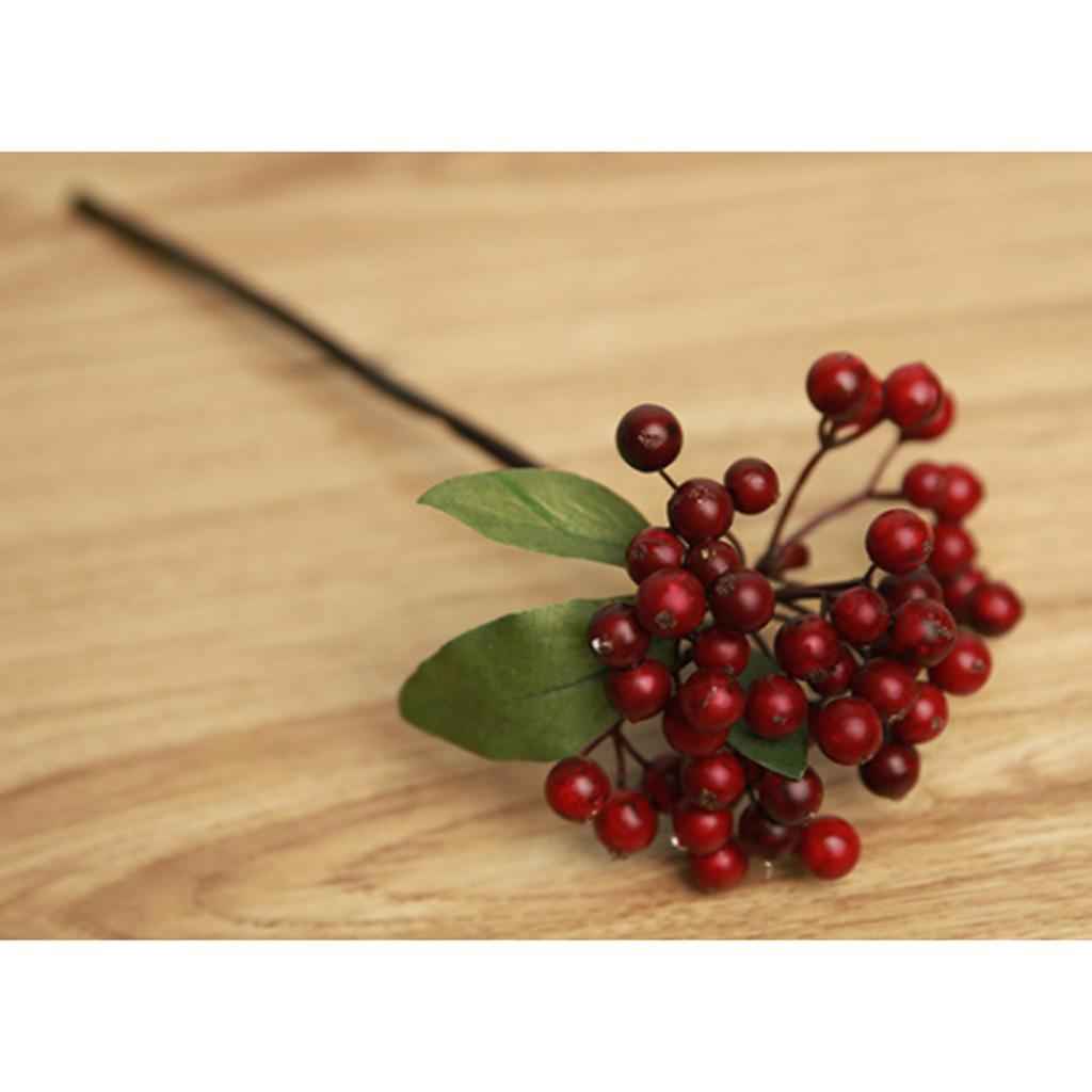 Artificial Berries Bush Flower Plants Wedding Home Garden Decor Dark Red