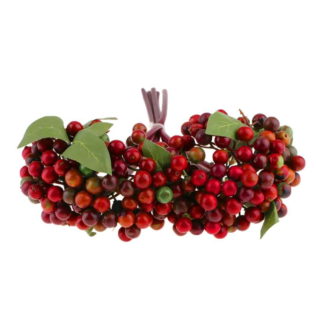 Artificial Berries Bush Flower Plants Wedding Home Garden Decor Dark Red