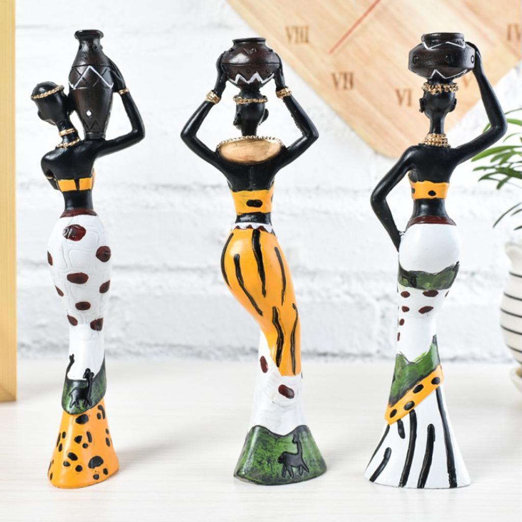 African Figures Sculpture Tribal Lady Figurine Statue Collectible Art 6-Set