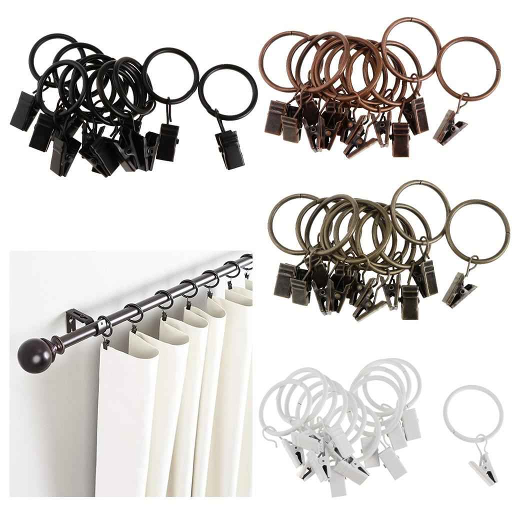 12 Pieces Metal Curtains Drapery Rings with Clips Bronze 32mm