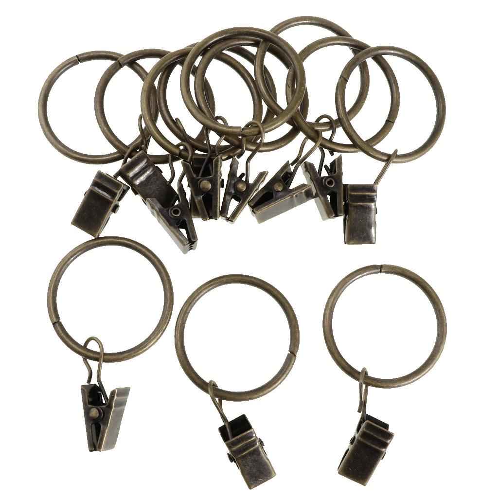 12 Pieces Metal Curtains Drapery Rings with Clips Bronze 25mm