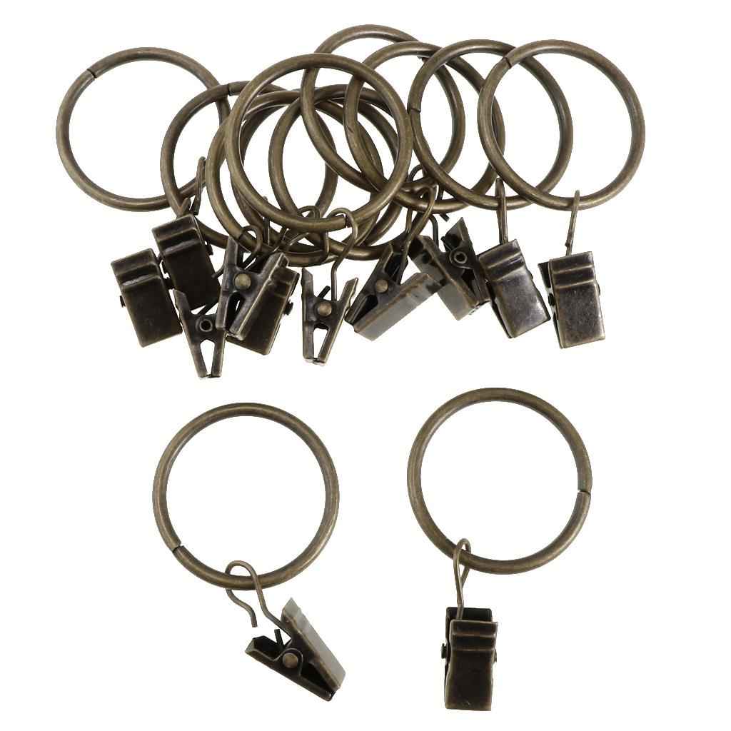 12 Pieces Metal Curtains Drapery Rings with Clips Bronze 25mm