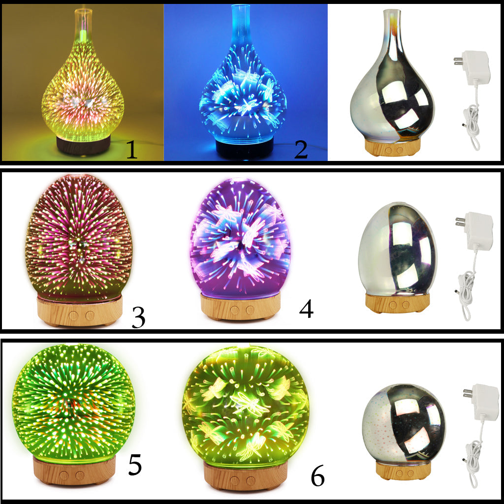 100ml 3D Light Glass Humidifier Essential Oil Diffuser US Vase - Firework