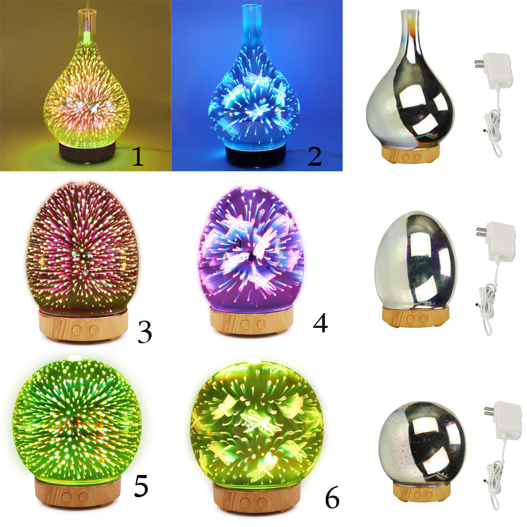 100ml 3D Light Glass Humidifier Essential Oil Diffuser US Vase - Firework