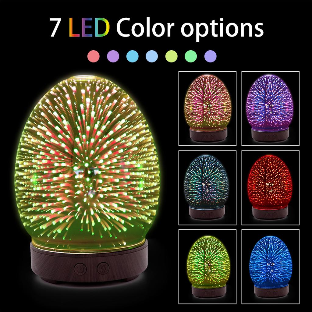 100ml 3D Light Glass Humidifier Essential Oil Diffuser US Oval - Firework