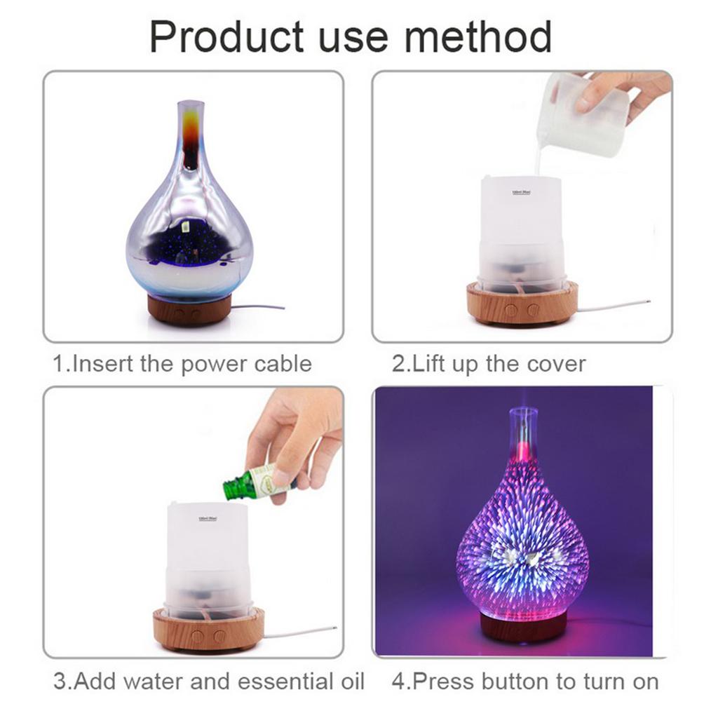 100ml 3D Light Glass Humidifier Essential Oil Diffuser US Oval - Firework