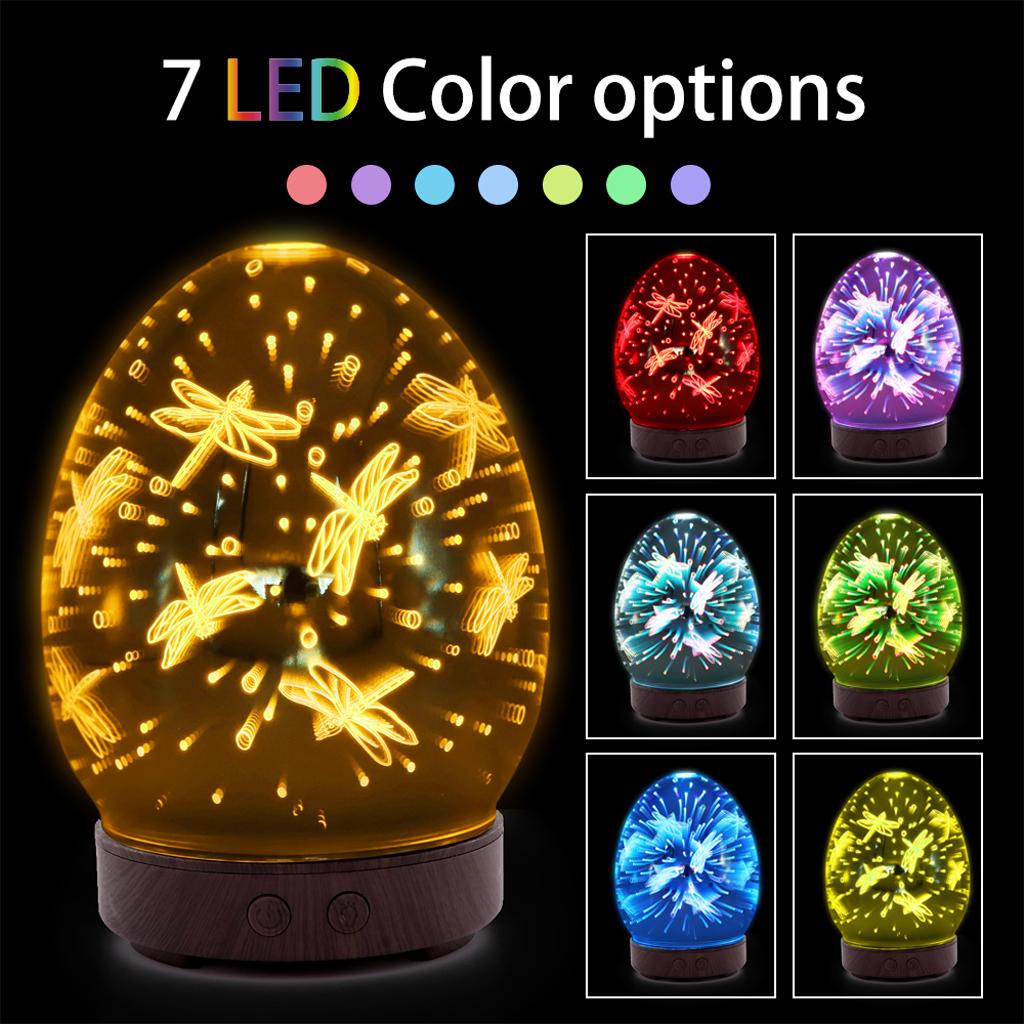 100ml 3D Light Glass Humidifier Essential Oil Diffuser US Oval - Dragonfly