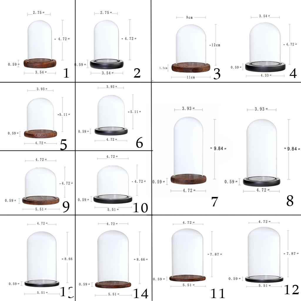 Glass Dome Cloche with Wood Base Flower Landscape Holder Glass Cover Brown A