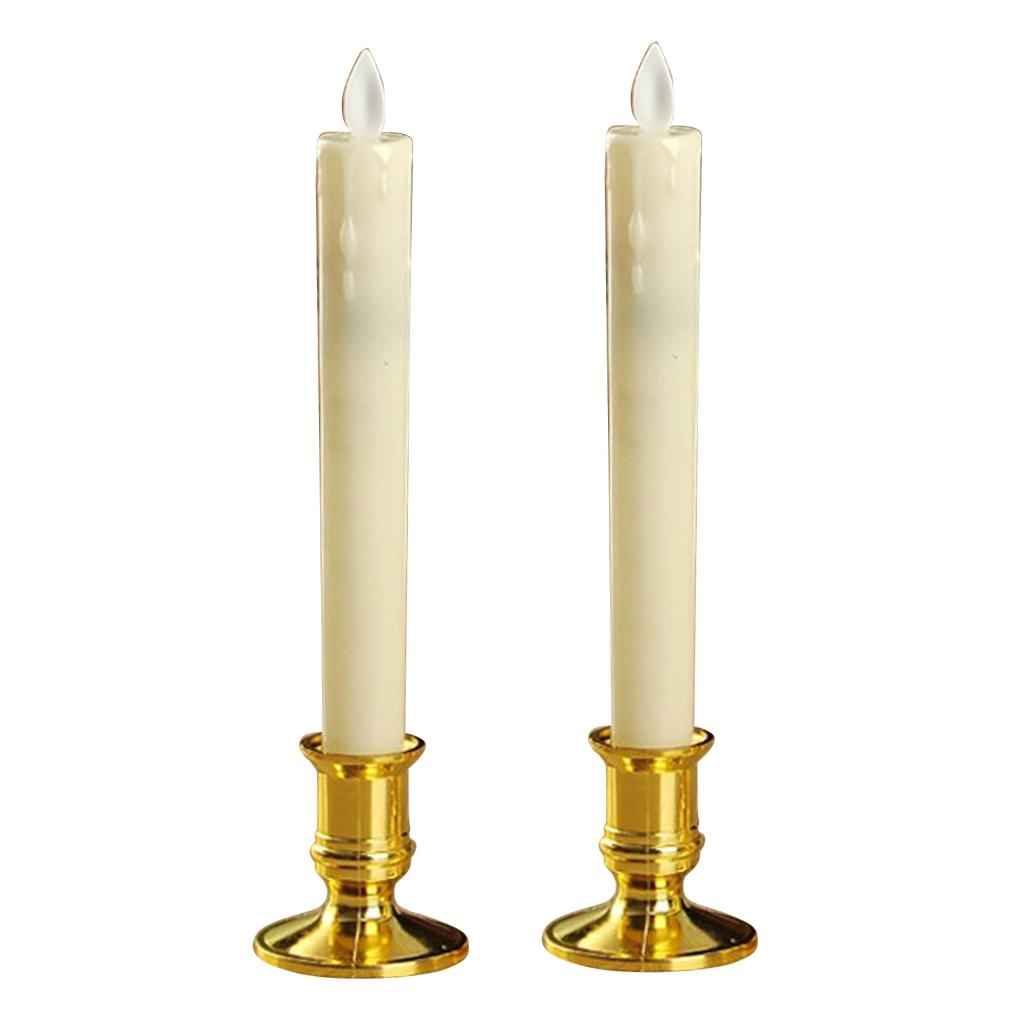 2pcs Warm LED Candle Romantic Swing Flame Real Candles Home Wedding Gold B
