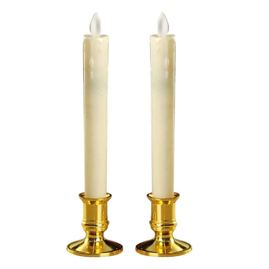 2pcs Warm LED Candle Romantic Swing Flame Real Candles Home Wedding Gold B