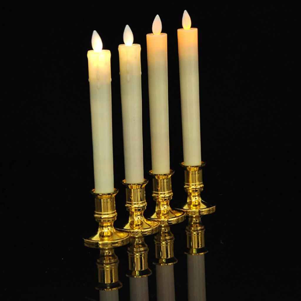 2pcs Warm LED Candle Romantic Swing Flame Real Candles Home Wedding Gold B