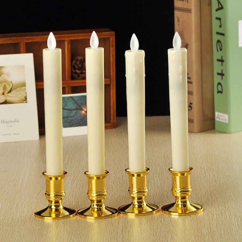 2pcs Warm LED Candle Romantic Swing Flame Real Candles Home Wedding Gold B