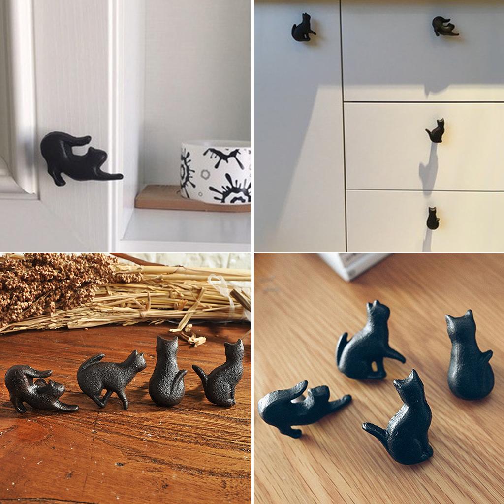 4x Creative Cat Design Cupboard Drawer Knob Kitchen Cabinet Door Pull Knobs