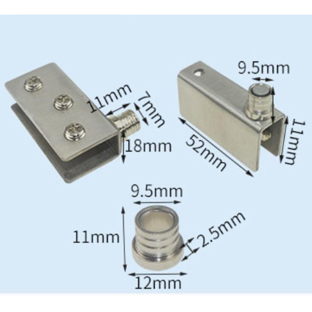 3x2PCS Stainless Steel Door Glass Pivot Clamps Cabinet Door Hinge M