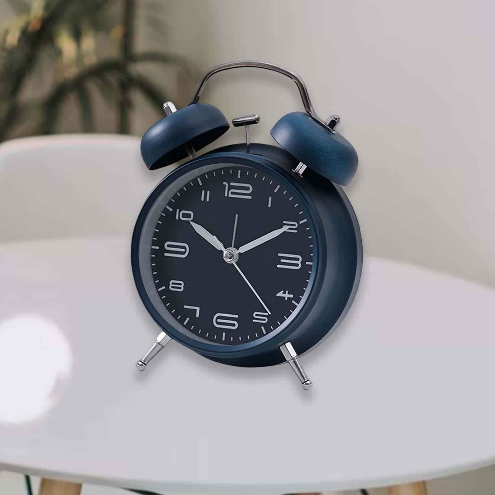 Creative Metal Alarm Clock Wind Up Mechanical Alarm Bell Dark Blue