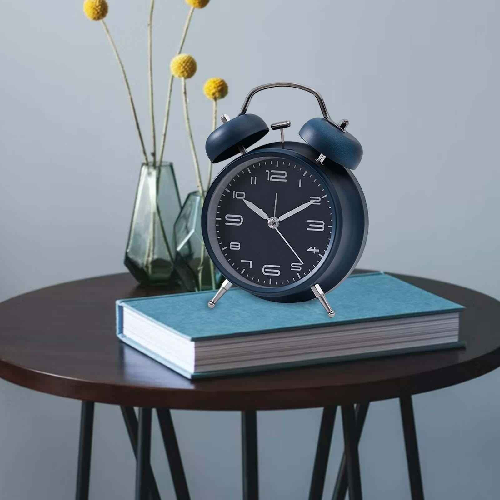 Creative Metal Alarm Clock Wind Up Mechanical Alarm Bell Dark Blue