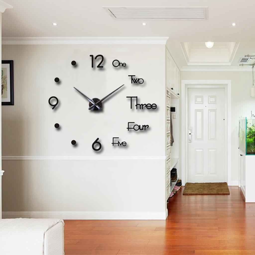 DIY Large Wall Clock Modern 3D Wall Sticker Clock Silent Living Room Decor L