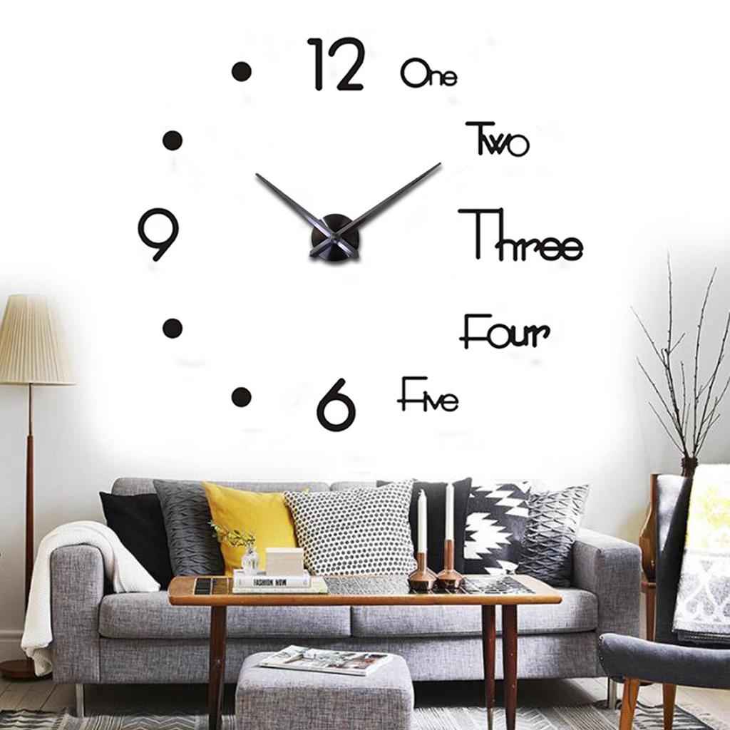 DIY Large Wall Clock Modern 3D Wall Sticker Clock Silent Living Room Decor L