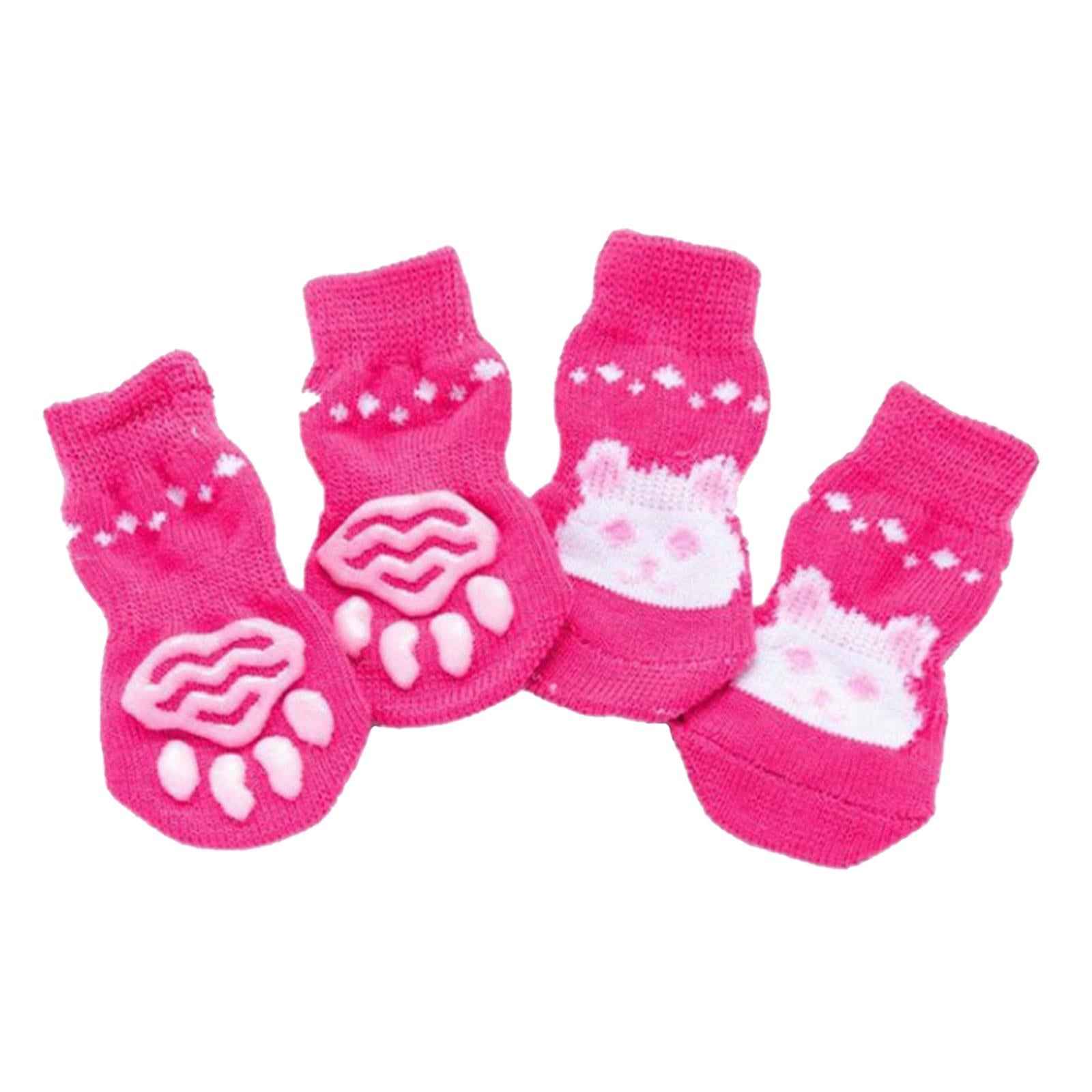 4 Cute Pet Cat Puppy Dog Socks Anti-slip Paw Protector S Rabbit