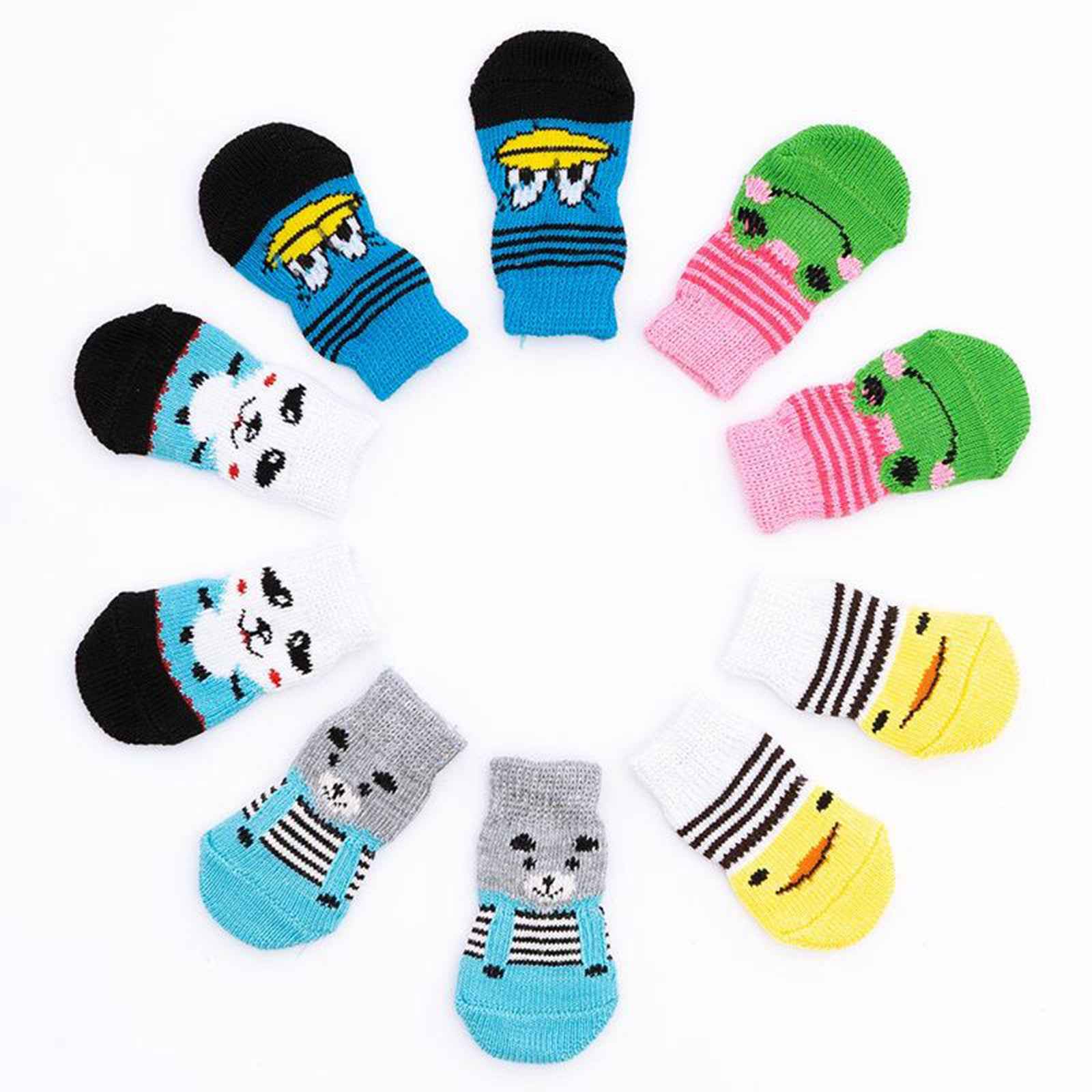 4 Cute Pet Cat Puppy Dog Socks Anti-slip Paw Protector M Bear