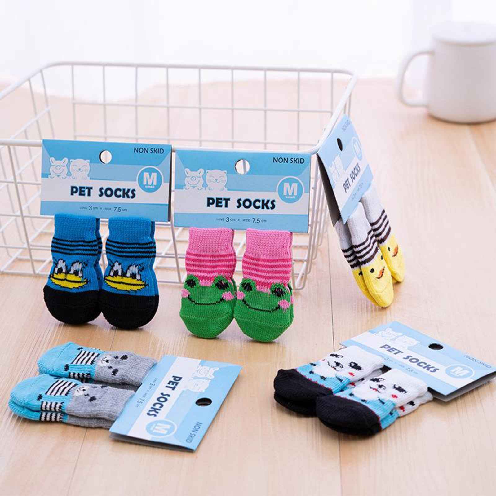 4 Cute Pet Cat Puppy Dog Socks Anti-slip Paw Protector M Bear
