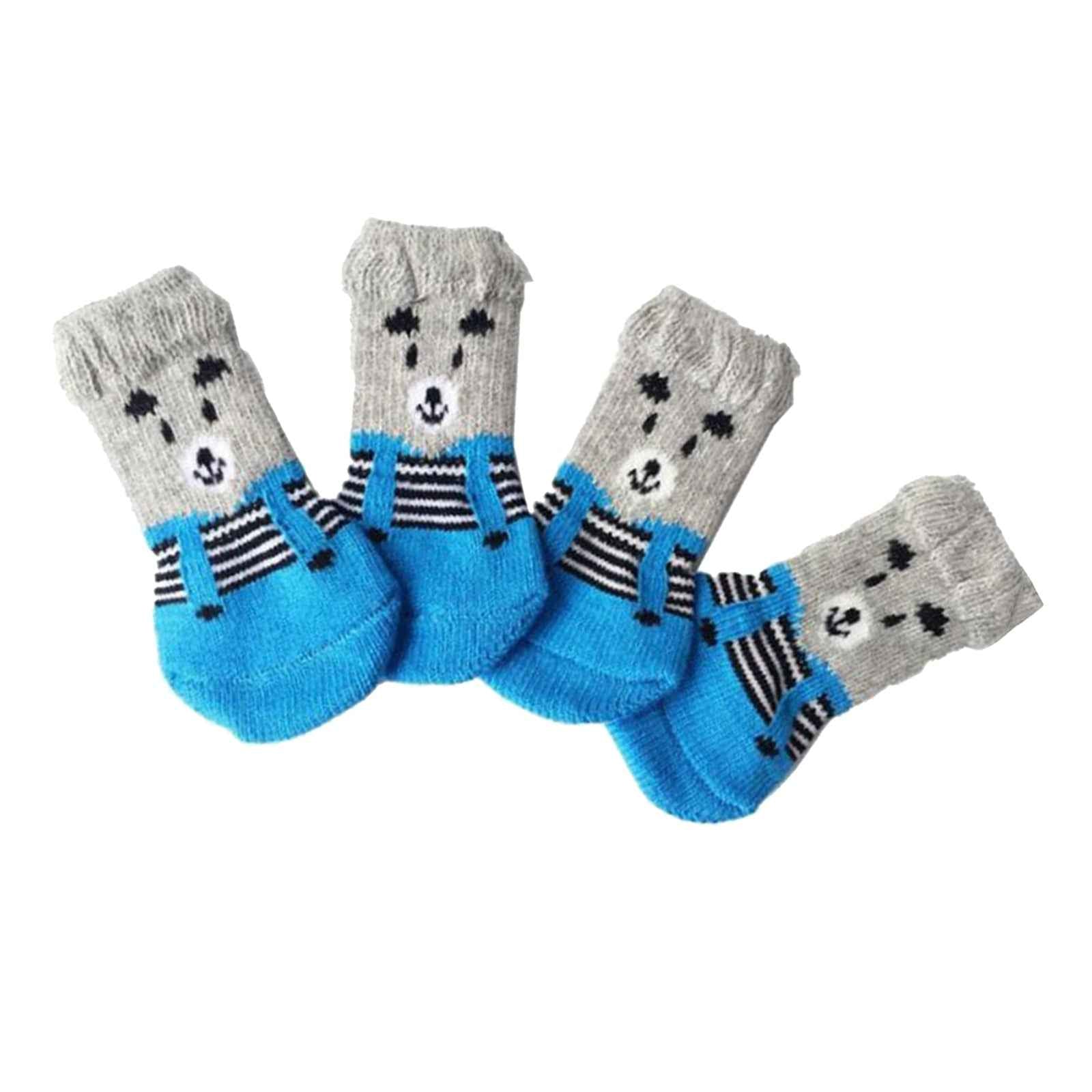 4 Cute Pet Cat Puppy Dog Socks Anti-slip Paw Protector M Bear