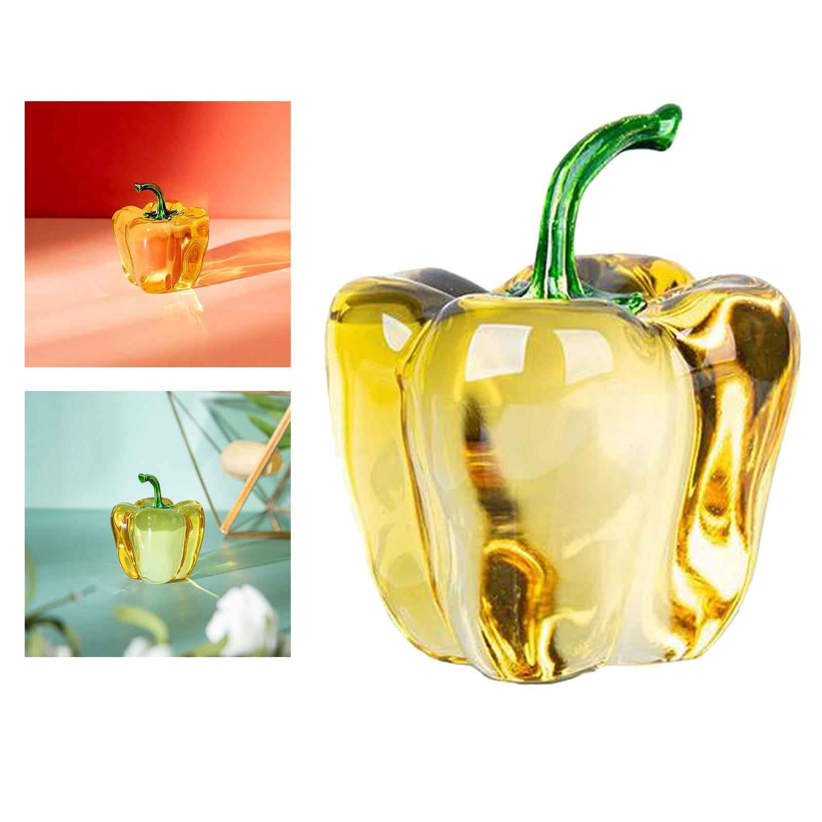 Crystal Fruit Sculpture Art Bookshelf Decor Ornament Artwork Yellow Chili