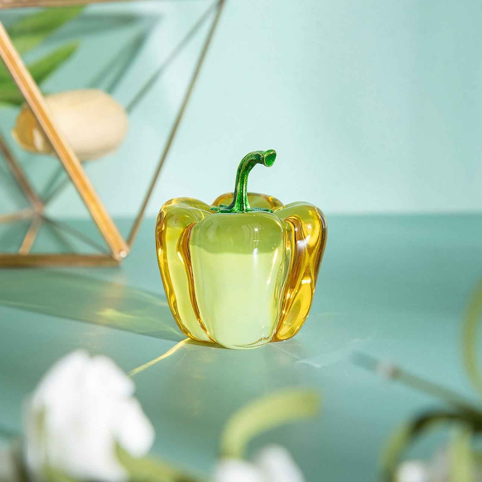 Crystal Fruit Sculpture Art Bookshelf Decor Ornament Artwork Yellow Chili