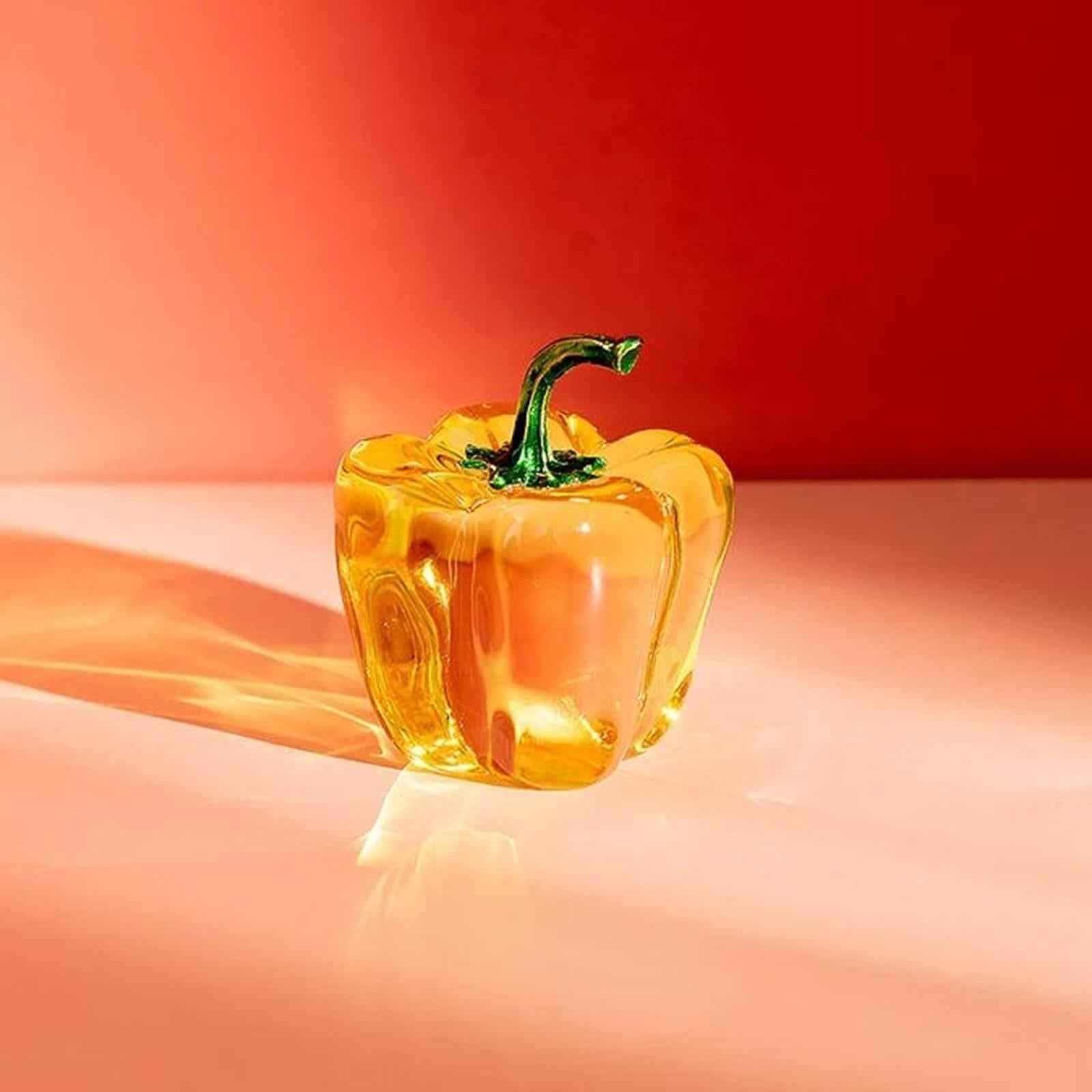 Crystal Fruit Sculpture Art Bookshelf Decor Ornament Artwork Yellow Chili