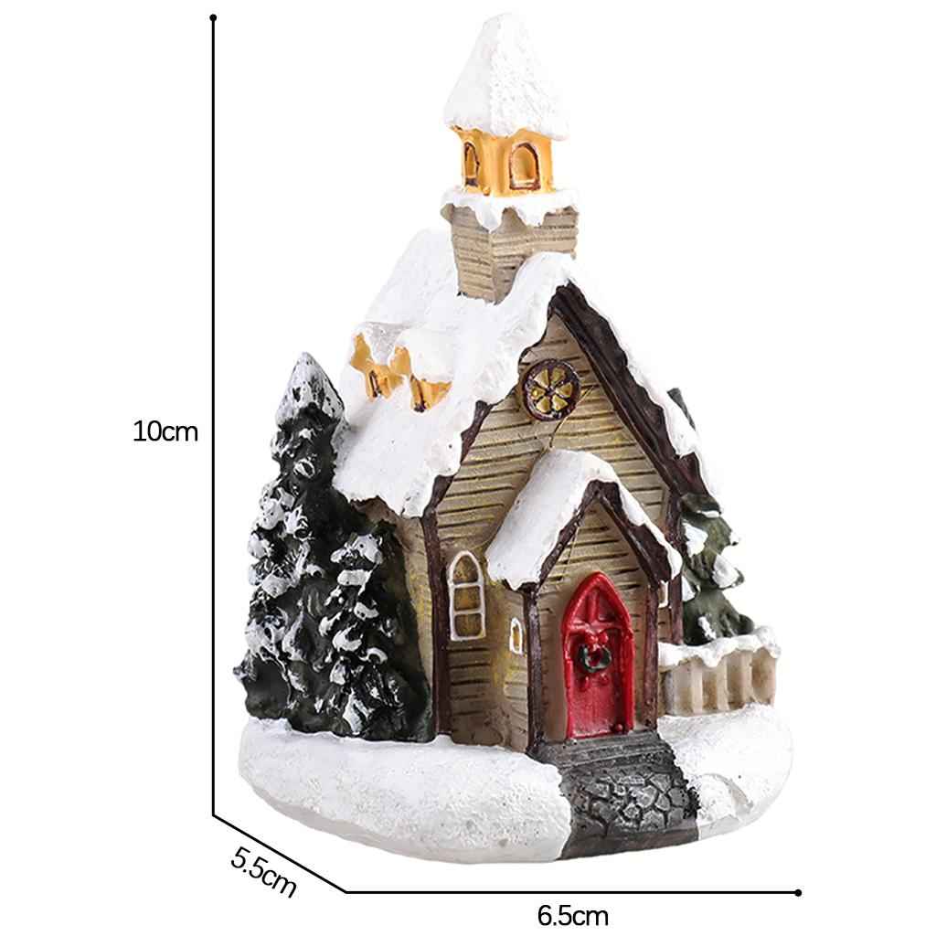 Resin Christmas Scene Snow House LED Village Set Desktop Decoration Gift B