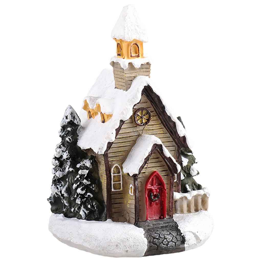 Resin Christmas Scene Snow House LED Village Set Desktop Decoration Gift B