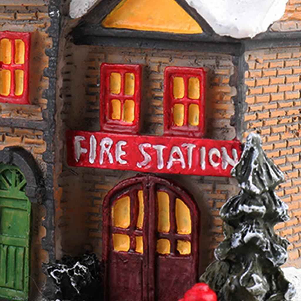 Resin Christmas Scene Snow House LED Village Set Desktop Decoration Gift C