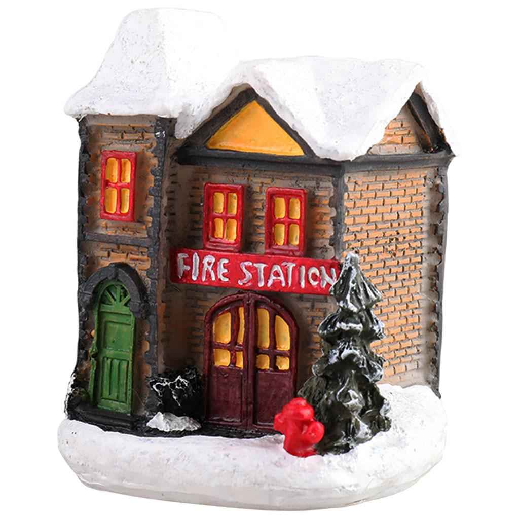 Resin Christmas Scene Snow House LED Village Set Desktop Decoration Gift C