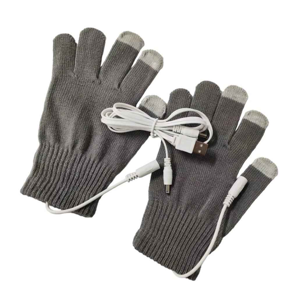 Electric USB Heated Gloves Full Finger Knitting for Women Men Outdoor Gray