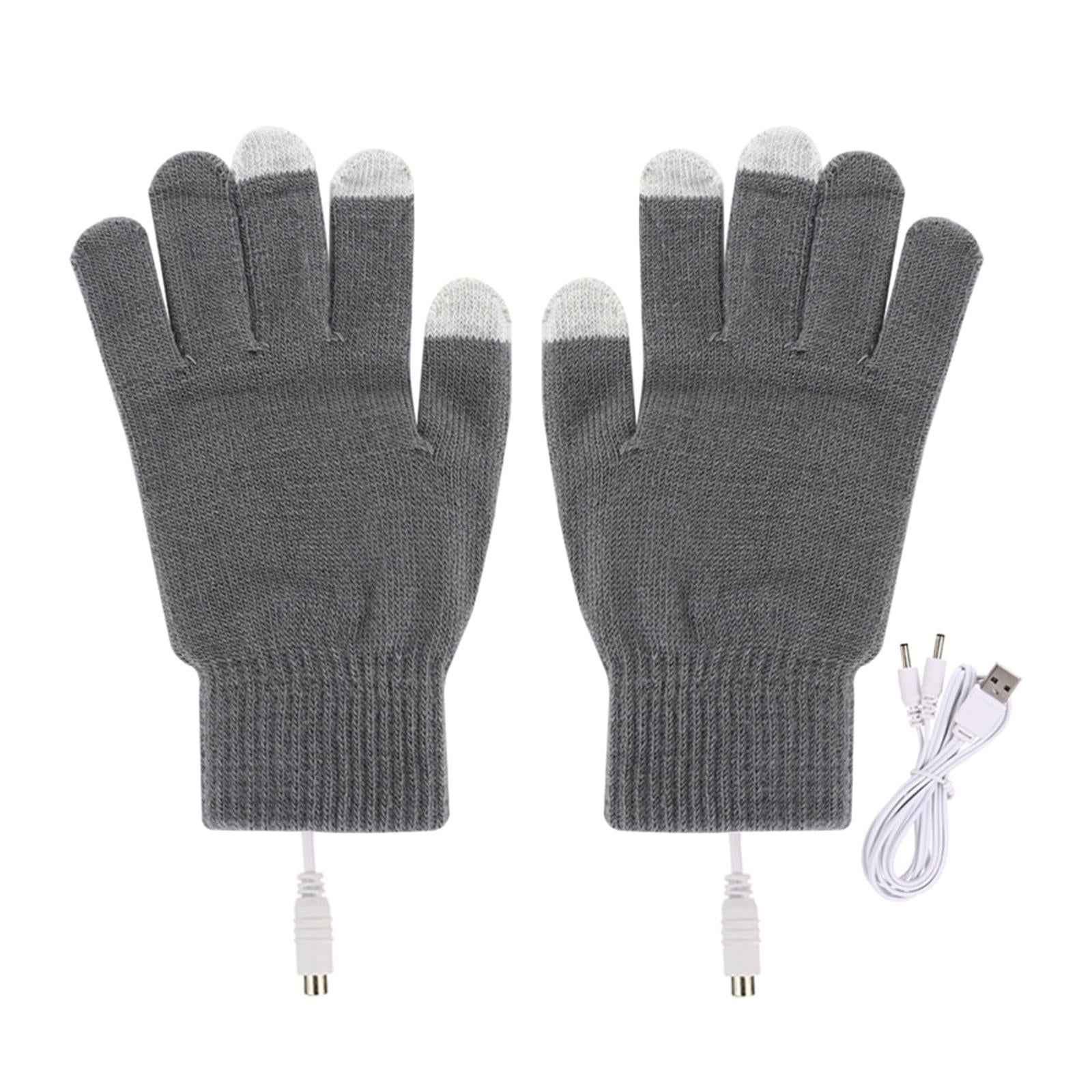 Electric USB Heated Gloves Full Finger Knitting for Women Men Outdoor Gray