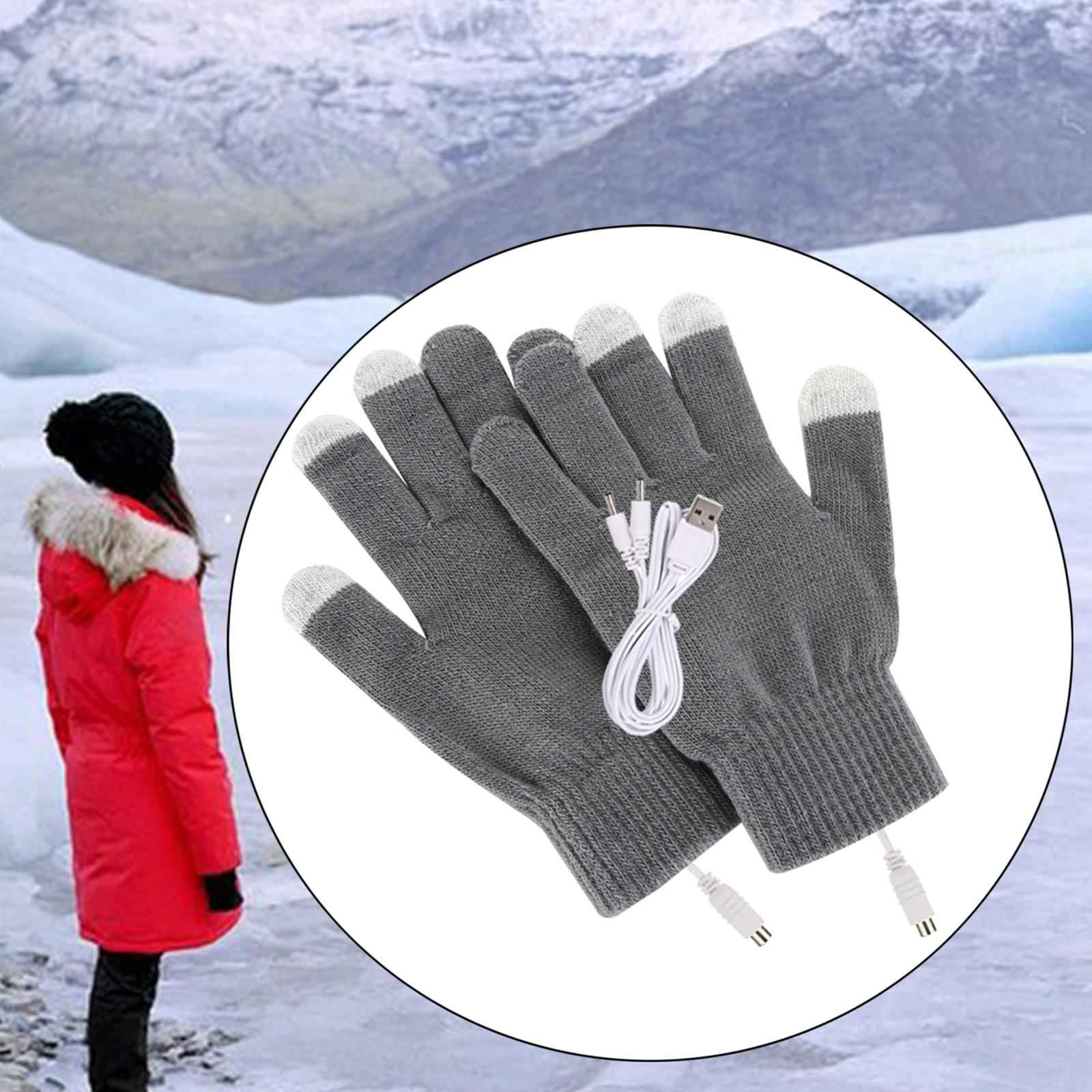 Electric USB Heated Gloves Full Finger Knitting for Women Men Outdoor Gray
