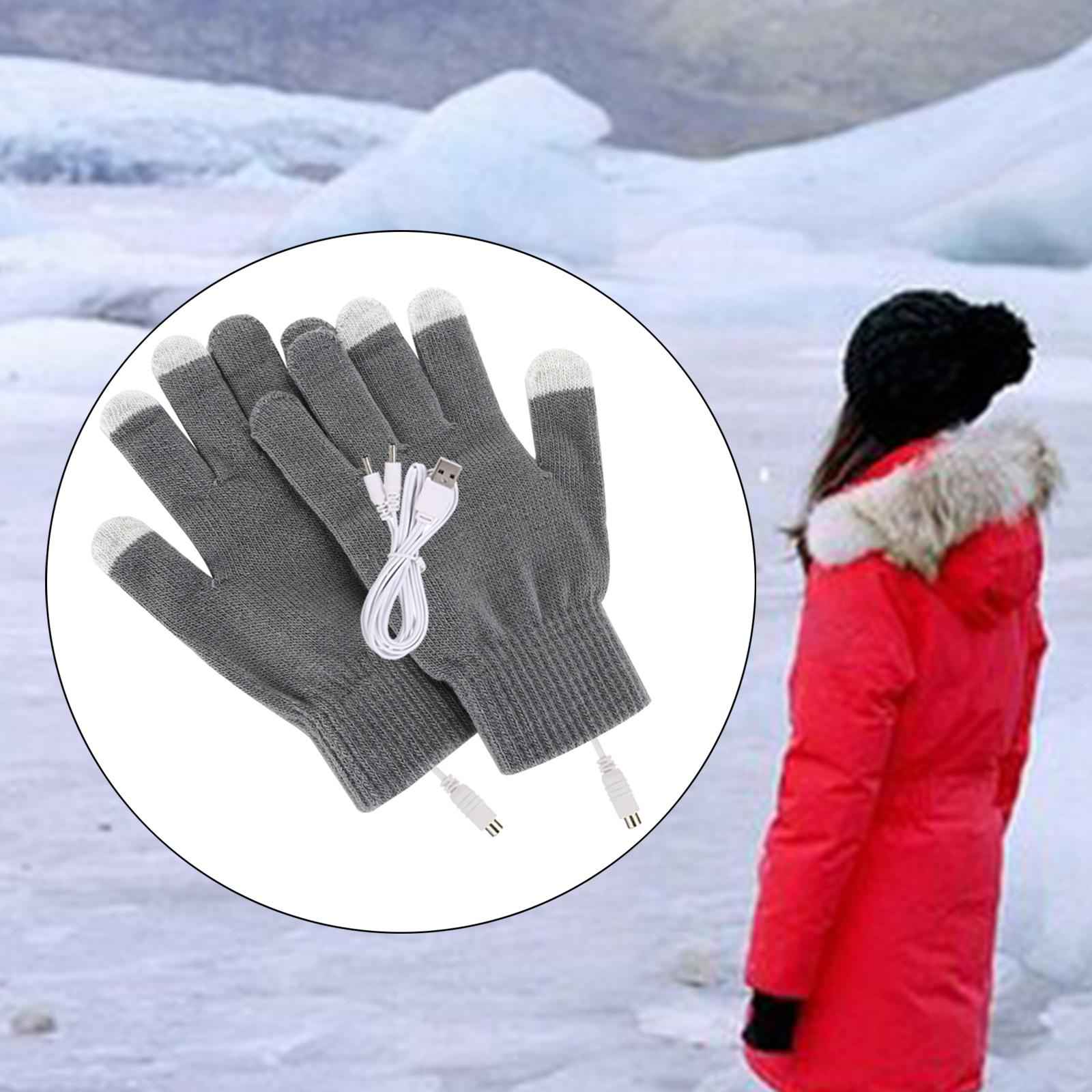 Electric USB Heated Gloves Full Finger Knitting for Women Men Outdoor Gray