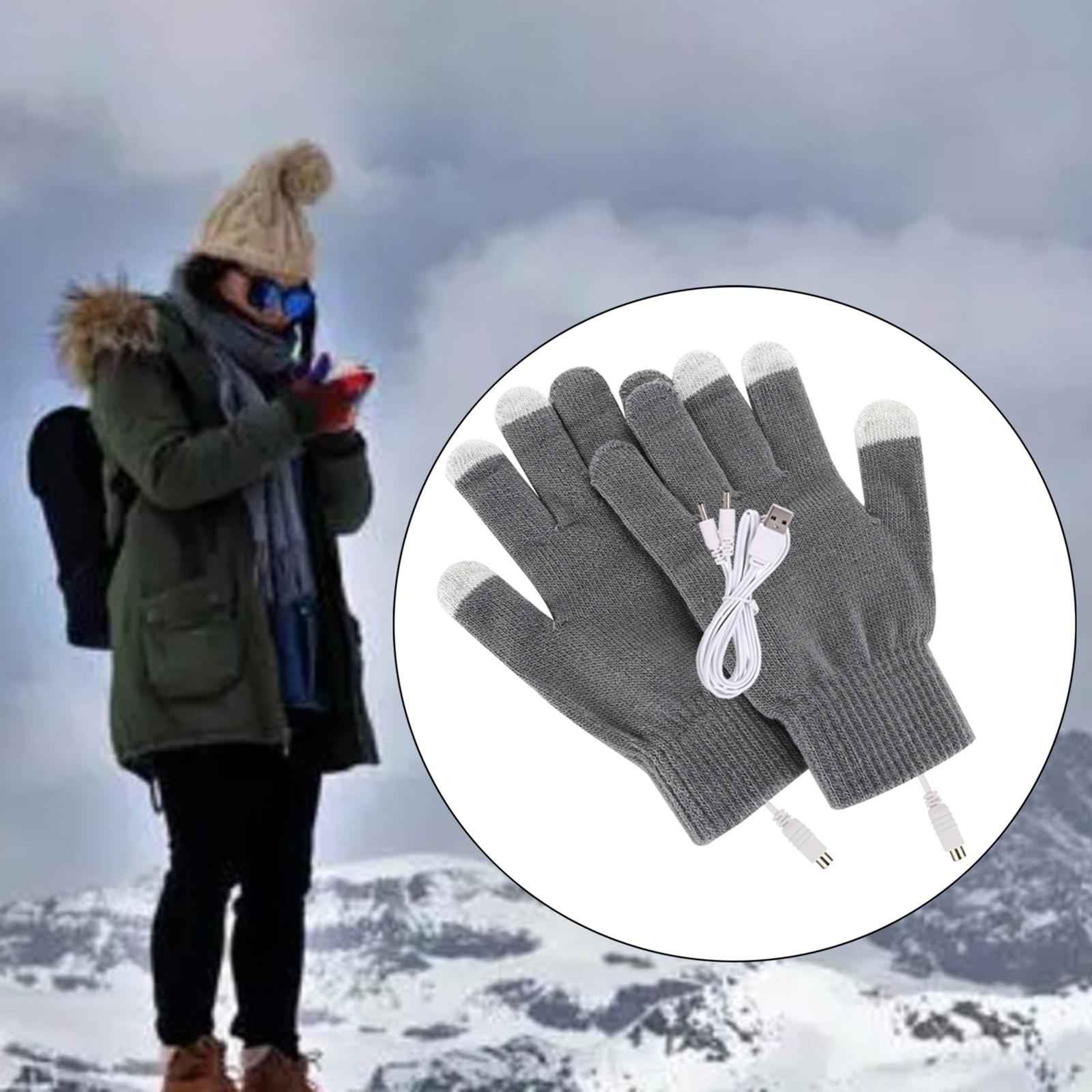 Electric USB Heated Gloves Full Finger Knitting for Women Men Outdoor Gray