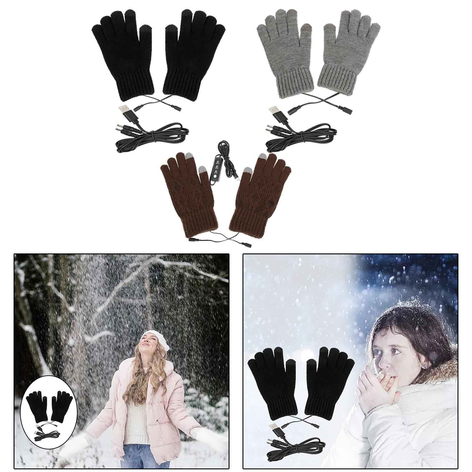 USB Heating Gloves Electric Thermal Hand Warmer for Working Hiking Cycling Black