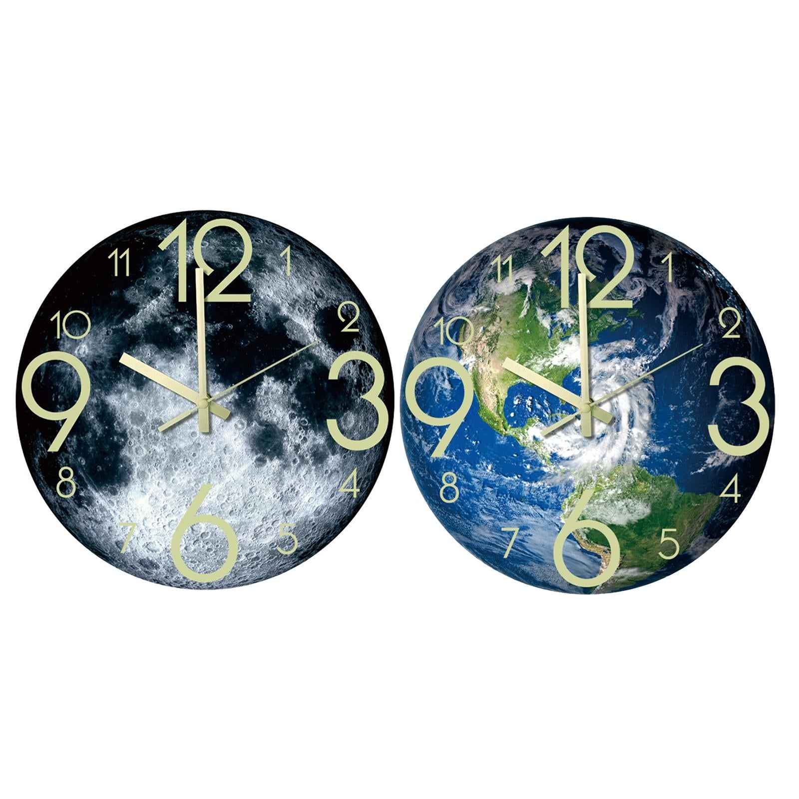 30cm Unique Luminous Wall Clock Glow In The Dark Bedroom Decor Earth