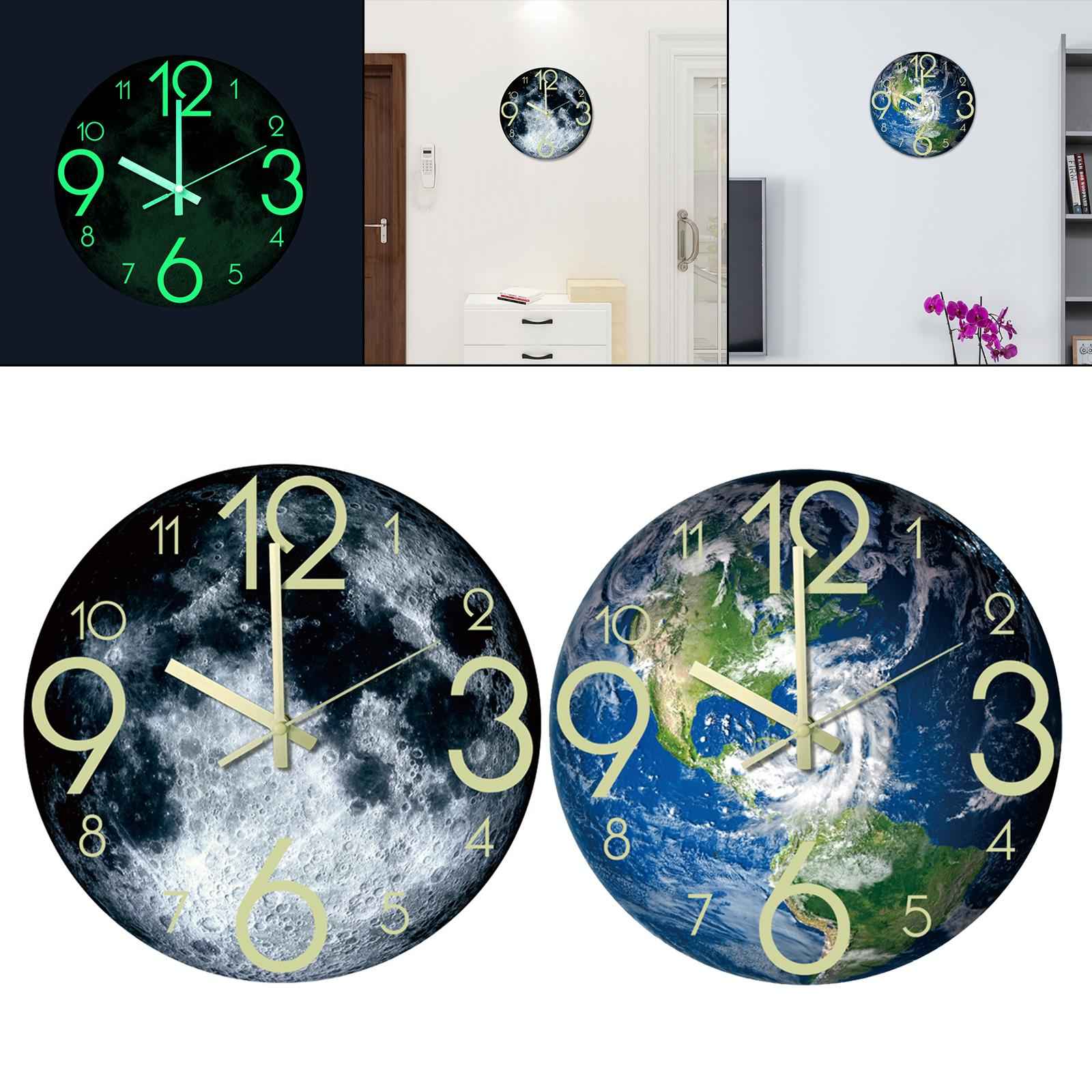 30cm Unique Luminous Wall Clock Glow In The Dark Bedroom Decor Earth