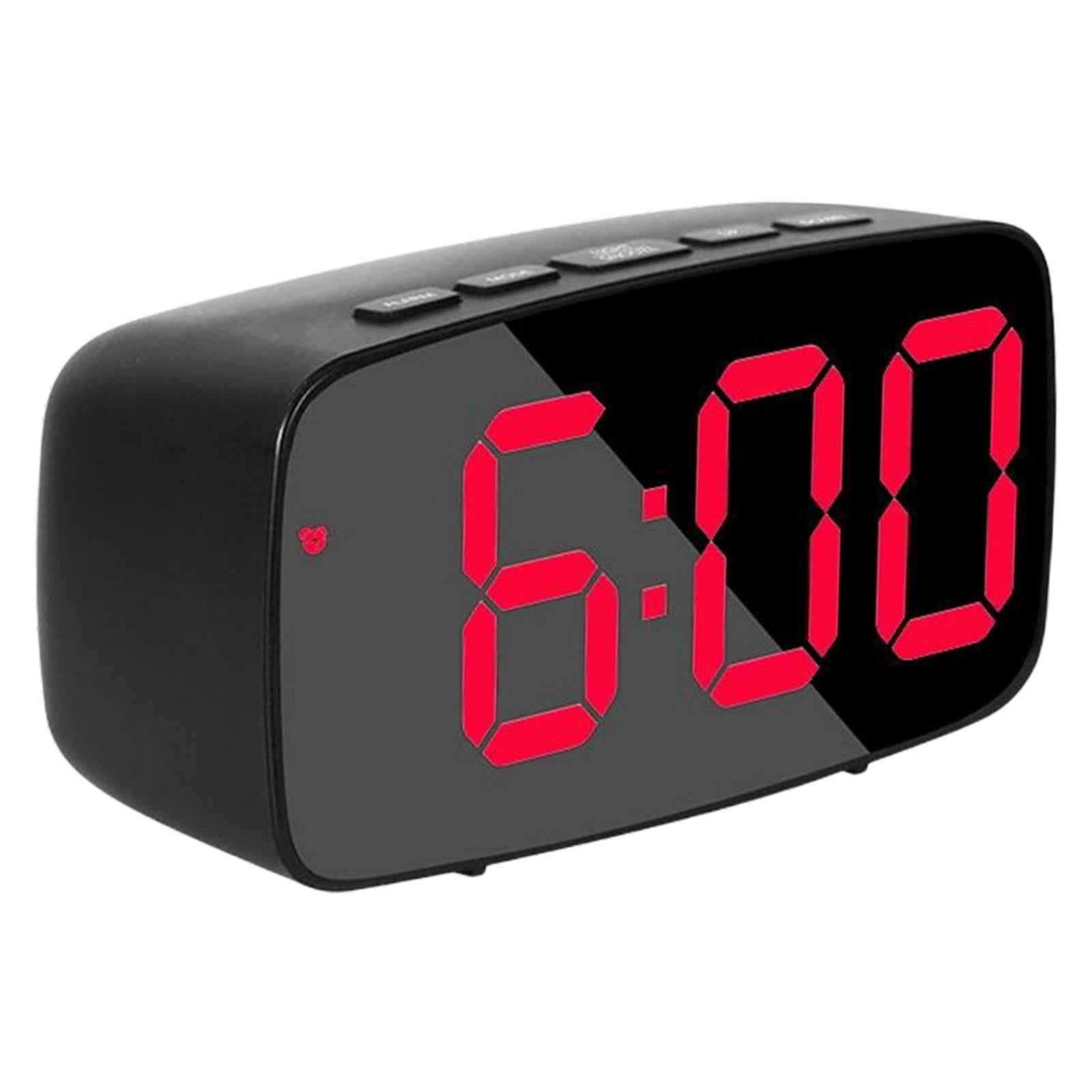 Digital LED Alarm Clock Bedroom Mirror Surface Snooze Bedside Red Light
