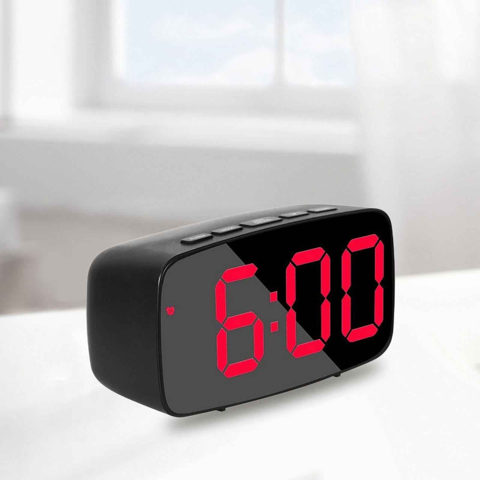 Digital LED Alarm Clock Bedroom Mirror Surface Snooze Bedside Red Light