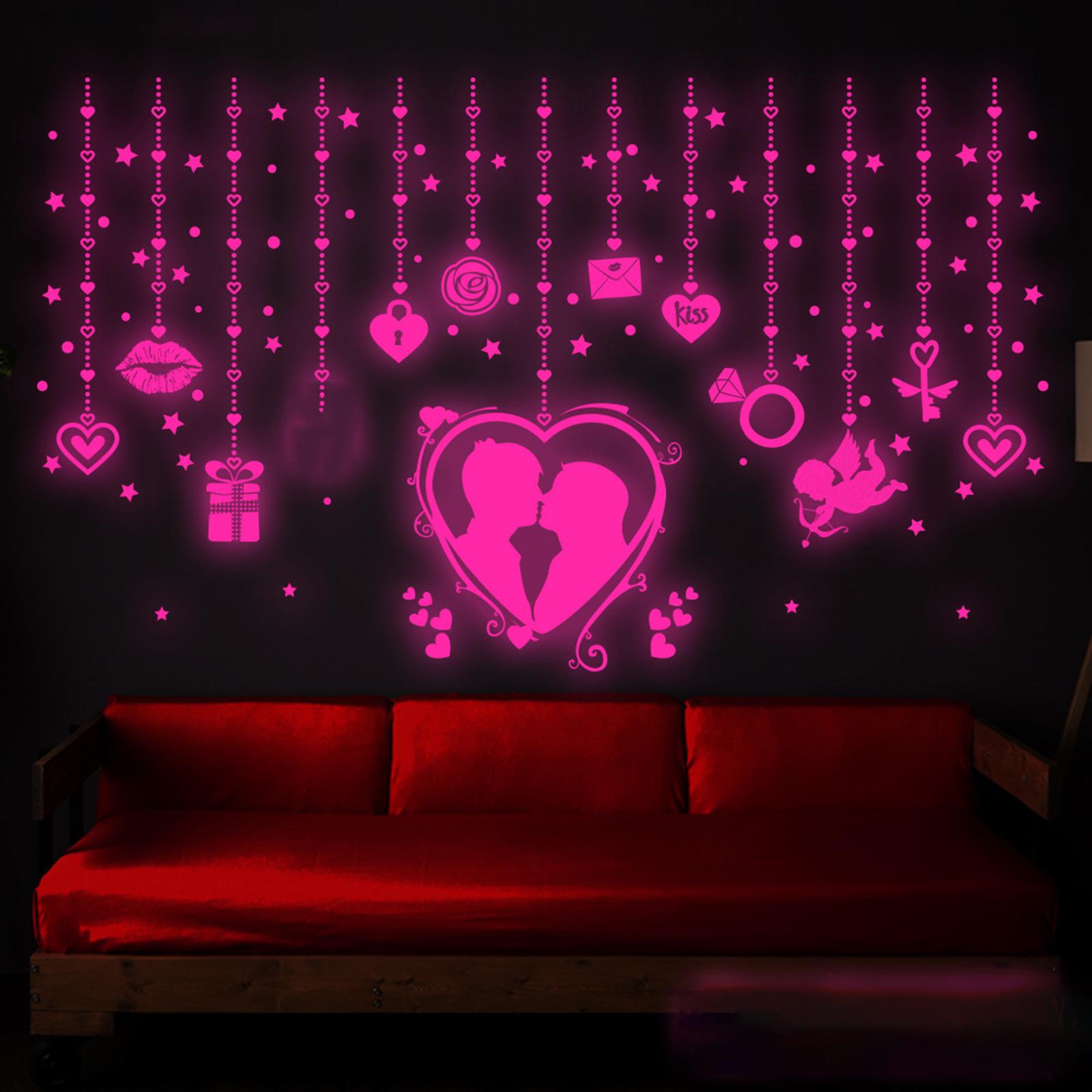 2Pcs Wall Stickers Luminous Love Heart Mural Window Party Decor couple