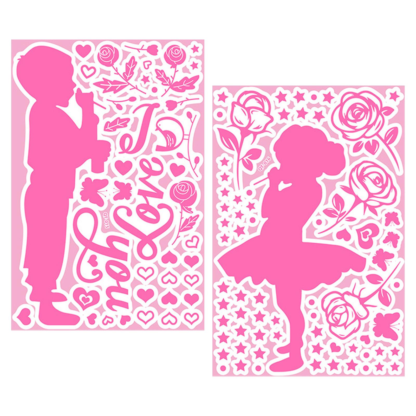 2Pcs Wall Stickers Luminous Love Heart Mural Window Party Decor boy and girl