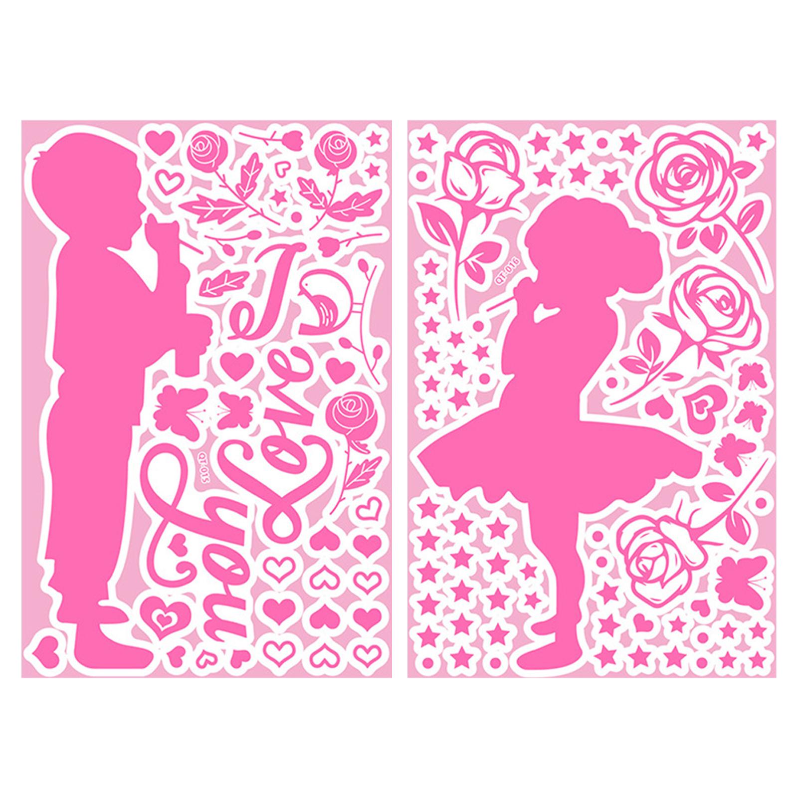 2Pcs Wall Stickers Luminous Love Heart Mural Window Party Decor boy and girl